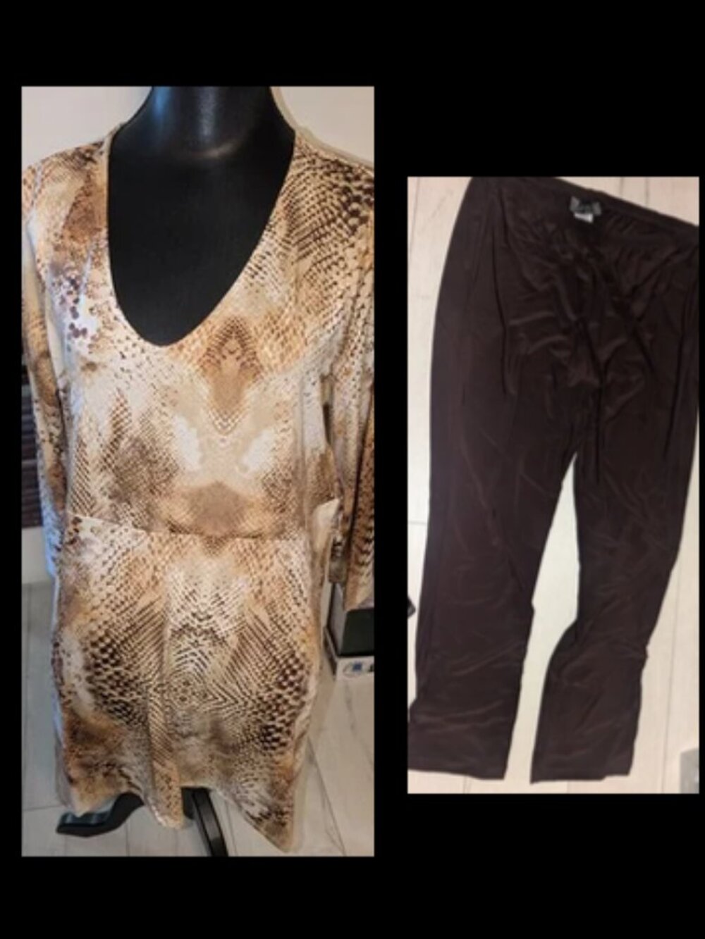 NEW Slinky Brand Snake Print Tunic Top W/ Black Dress Lounge Pants Womens Sz 1X